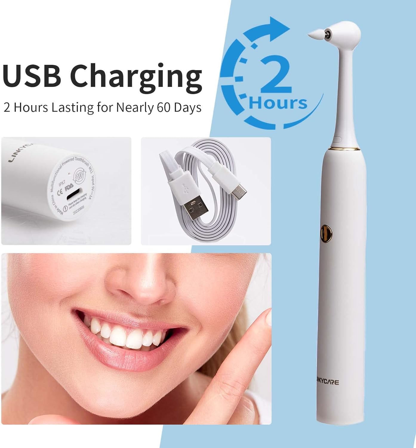 Household Oral Care Tooth Polisher Electric Dental Calculus Remover with 5 Replacement Heads,USB Rechargeable,IPX7 Waterproof,Dental Calculus Plaque Remover for People