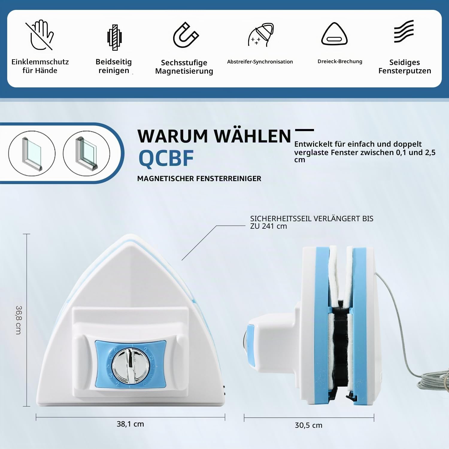 Doppelseitiger magnetischer Fensterreiniger, Verstellbarer magnetischer Doppelfensterwischer, Ausrüstungsreinigungsbürste, geeignet für 3–30 mm Dicke von Hochhaus- und Automobilglasfenstern (1