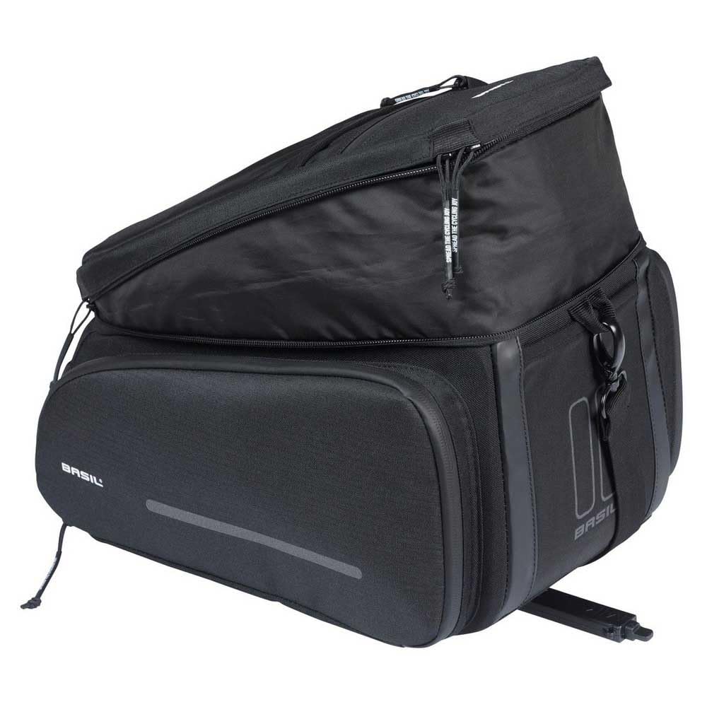 Basil Move Gepäckträgertasche MIK - 10-26L, Schwarz, Wasserabweisend, Nachhaltig aus recyceltem Polyester, Inkl. abschließbarer MIK-Adapterplatte
