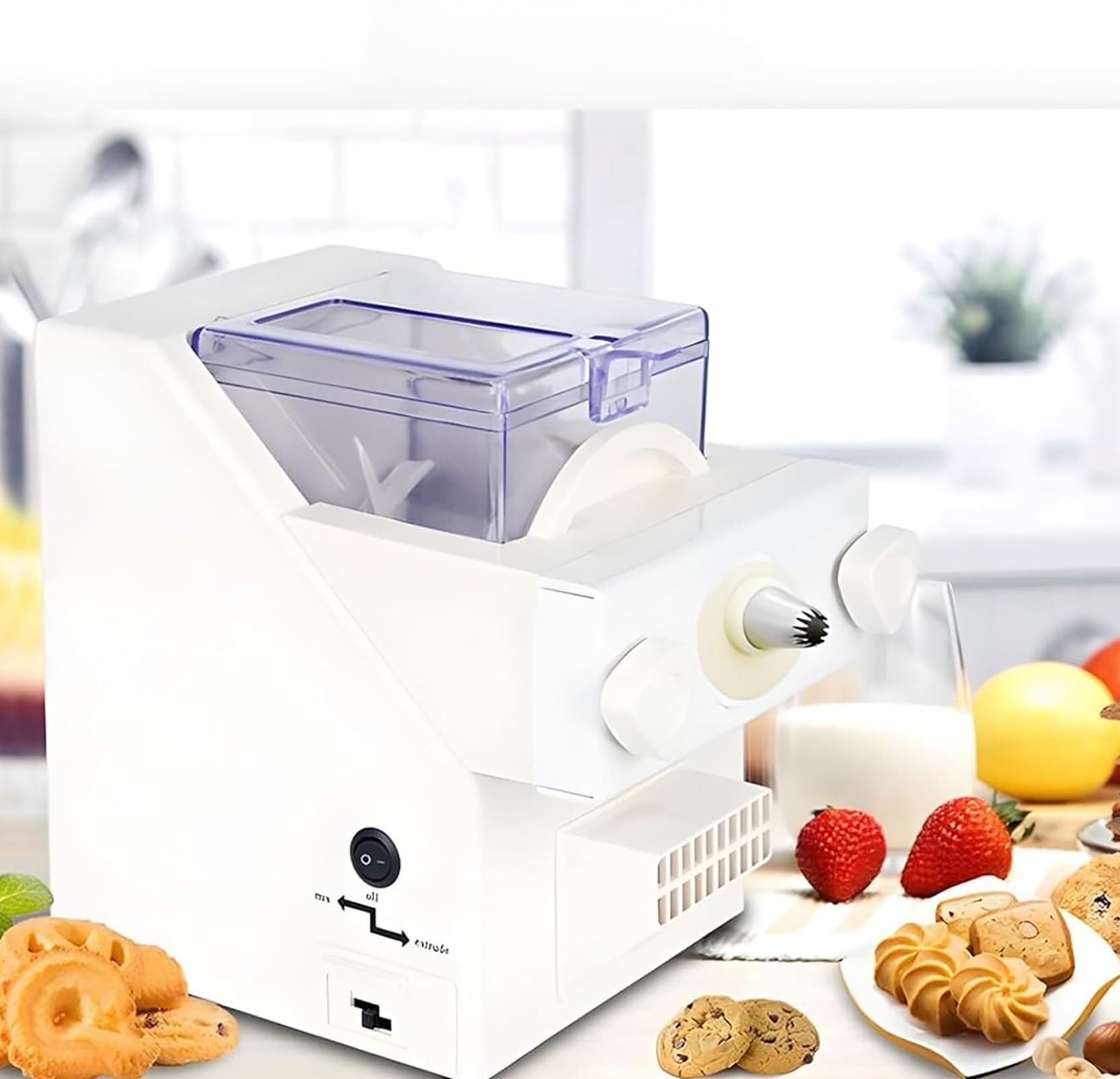 Machine à Biscuits Automatique, Presse à Biscuits électrique 180 W, Moule à Biscuits avec disques et Douille à pâtisserie, pour la décoration de gâteaux Maison Fournitures de pâtisserie