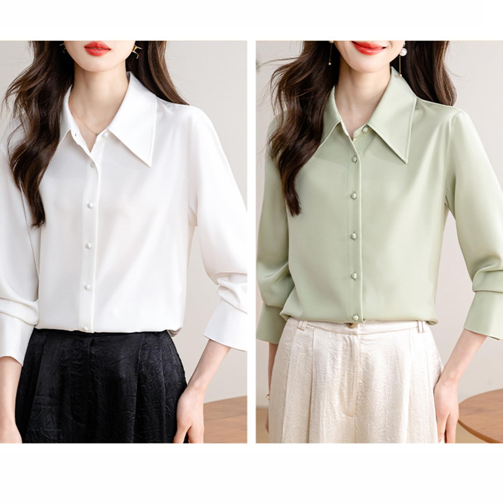 Camisas de satén para Mujer, Camisa de Seda Satinada de Manga Larga, Blusas de Seda Informales para Negocios para Mujer