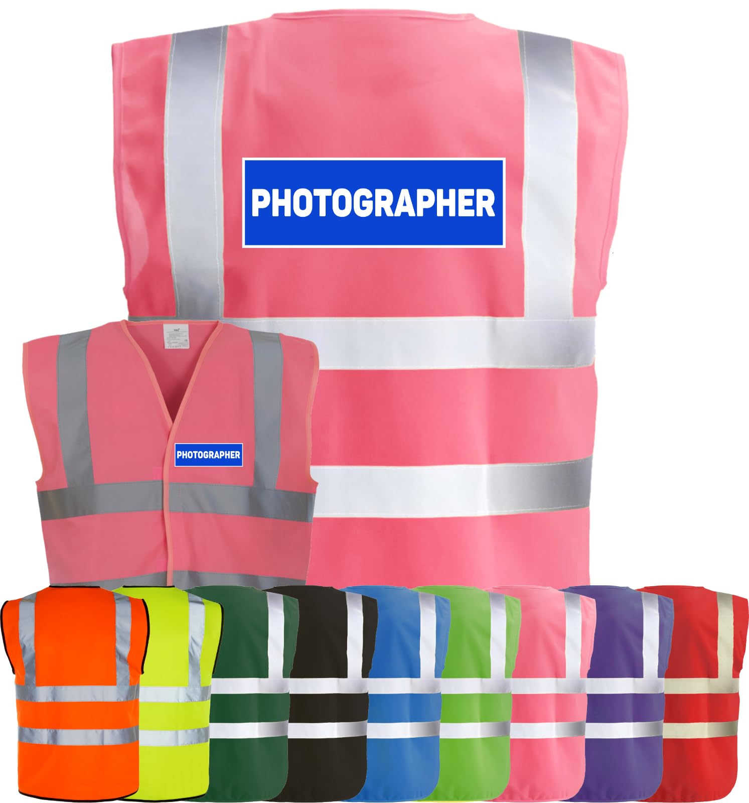 Corporate Togs PHOTOGRAPHER Printed Waistcoat - Hi-Vis Safety Vest, 2 Band & brace Hi-Vis Strips, Fastening Waistcoat | Personal Protective Equipment & Safety Wear