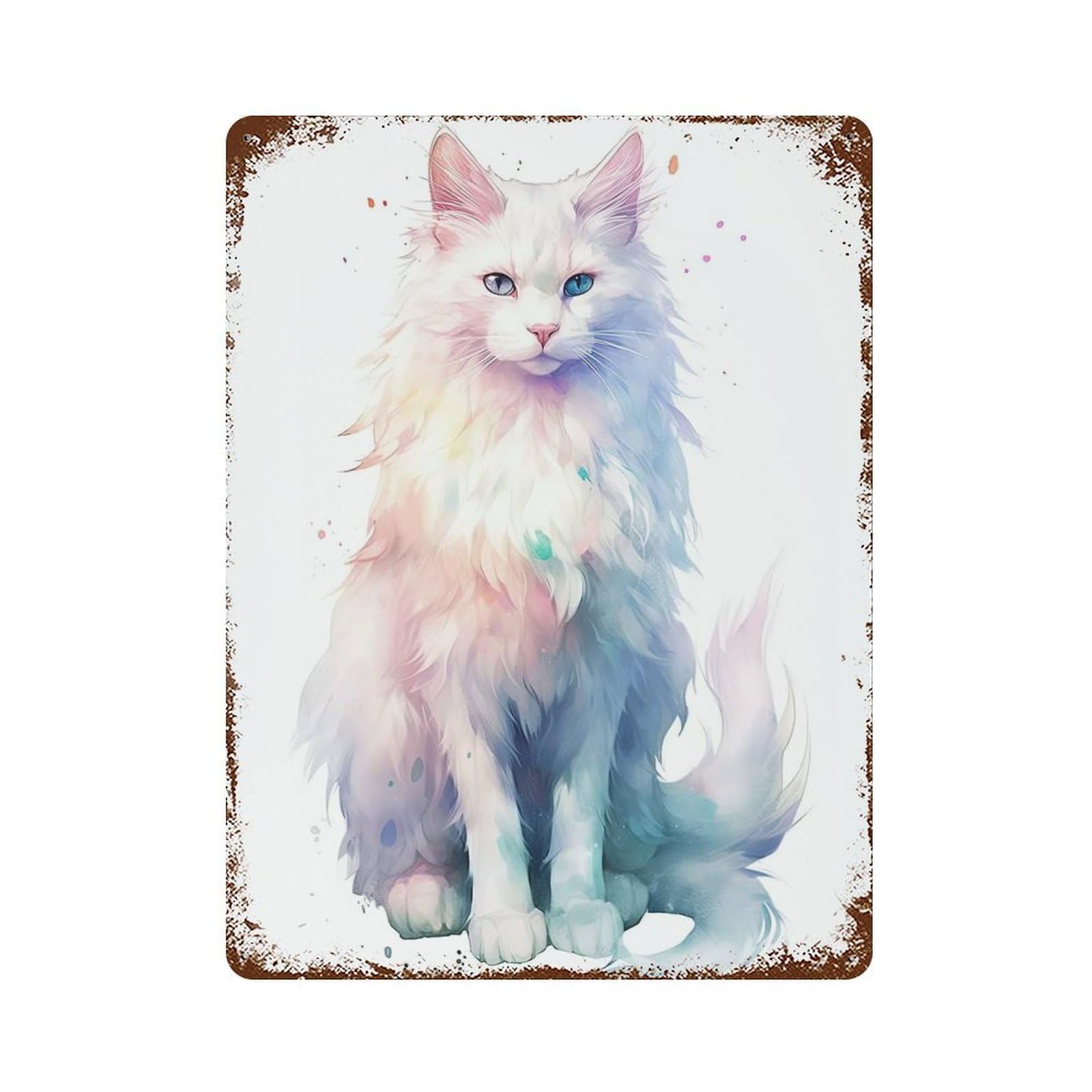 Garage Style Watercolor Turkish Angora Distressed Metal Wall Sign 15.7"x11.8", Rustic Home Decor for Bar And Workshop