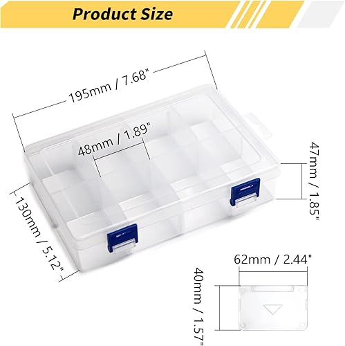 Miniatura 2 de MroMax Caja de almacenamiento de componentes PP 7.874x5.118x1.772 in Organizador de plástico Contenedor ajustable 8 rejillas extraíbles Cajas de