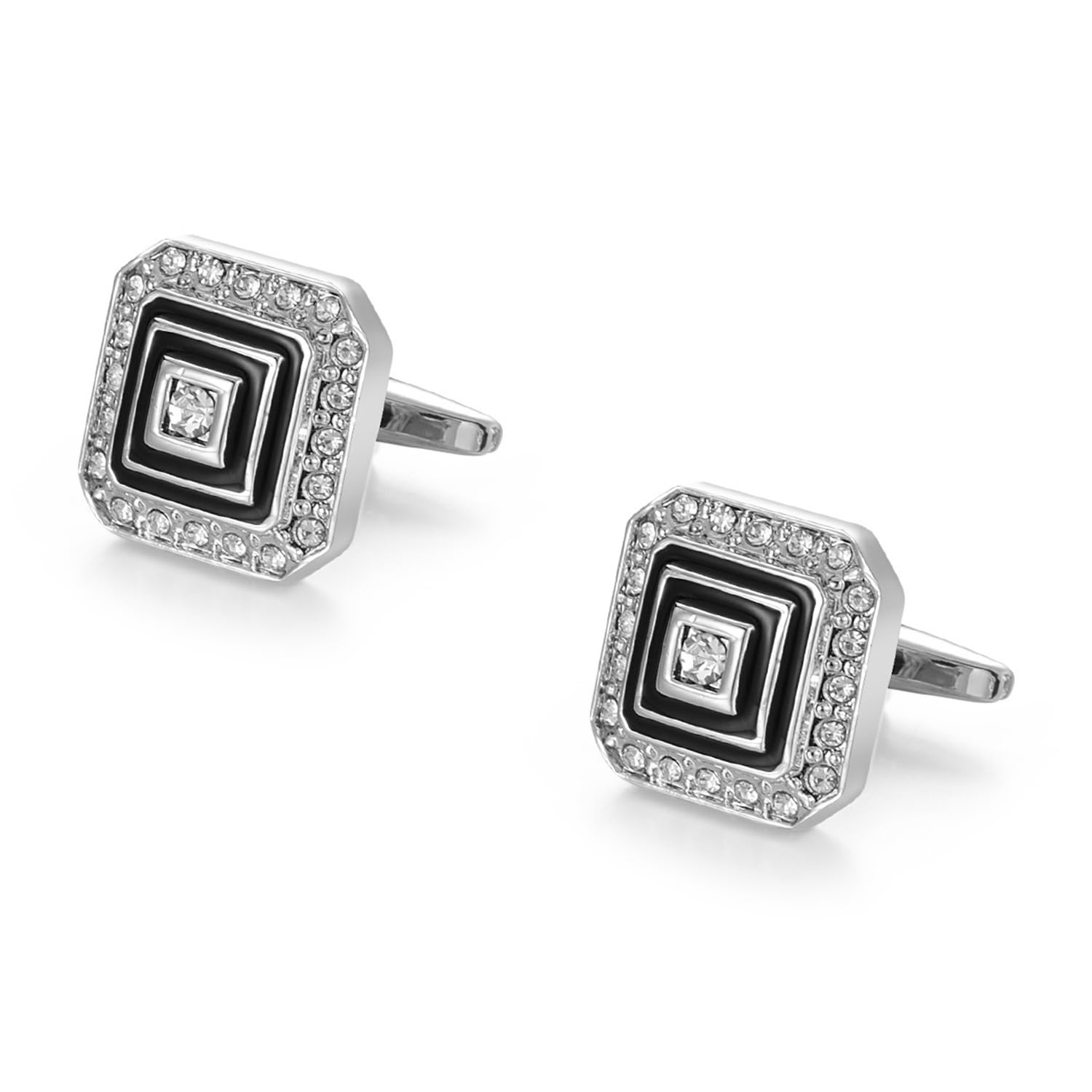Silver Plated Crystal Studded Cufflinks Classic Formal Accessories Jewellery for Men-image-32