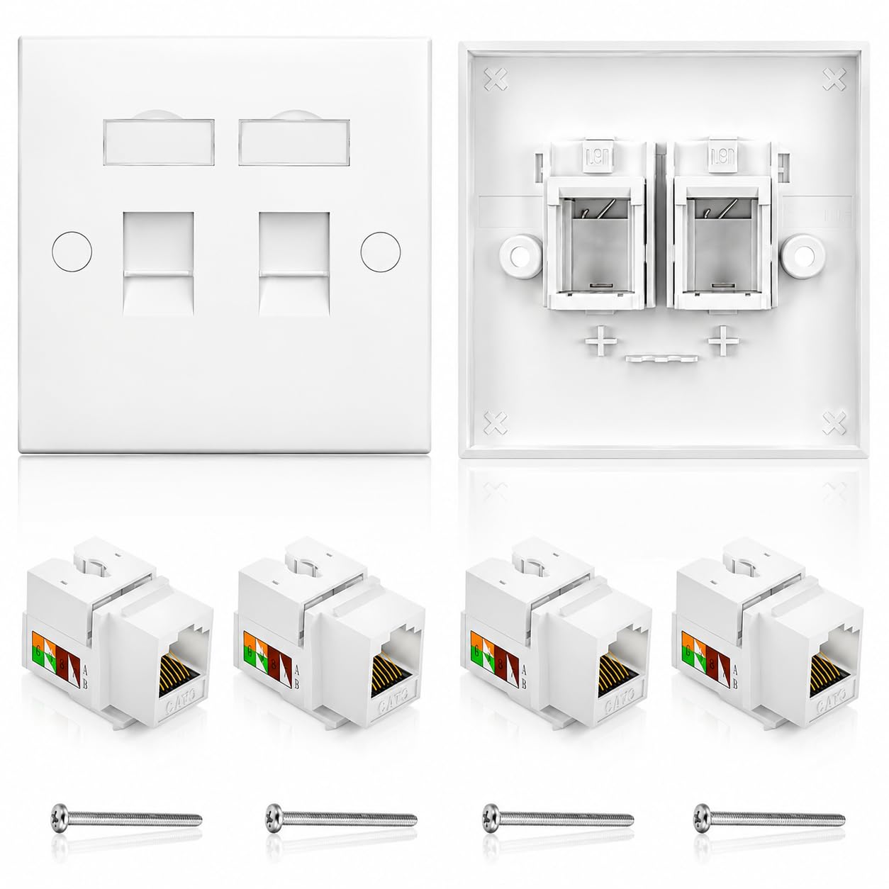 2PCS RJ45 Socket Cat6 Ethernet Wall Socket Double Port Faceplate, CAT6 Gigabit Network Socket with Keystone Jack for High-Speed Data, Compatible with CAT6/CAT5e/CAT5 Network Cable