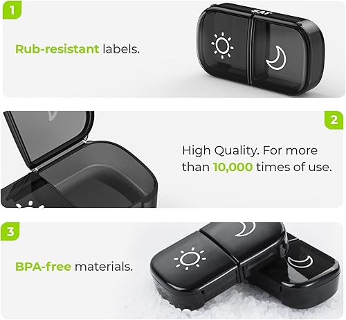 Miniatura 3 de AUVON Bolsa de lona XL Organizador semanal de píldoras 2 veces al día, pastillero de viaje 7 días con apertura grande de un lado, pastillero AM PM