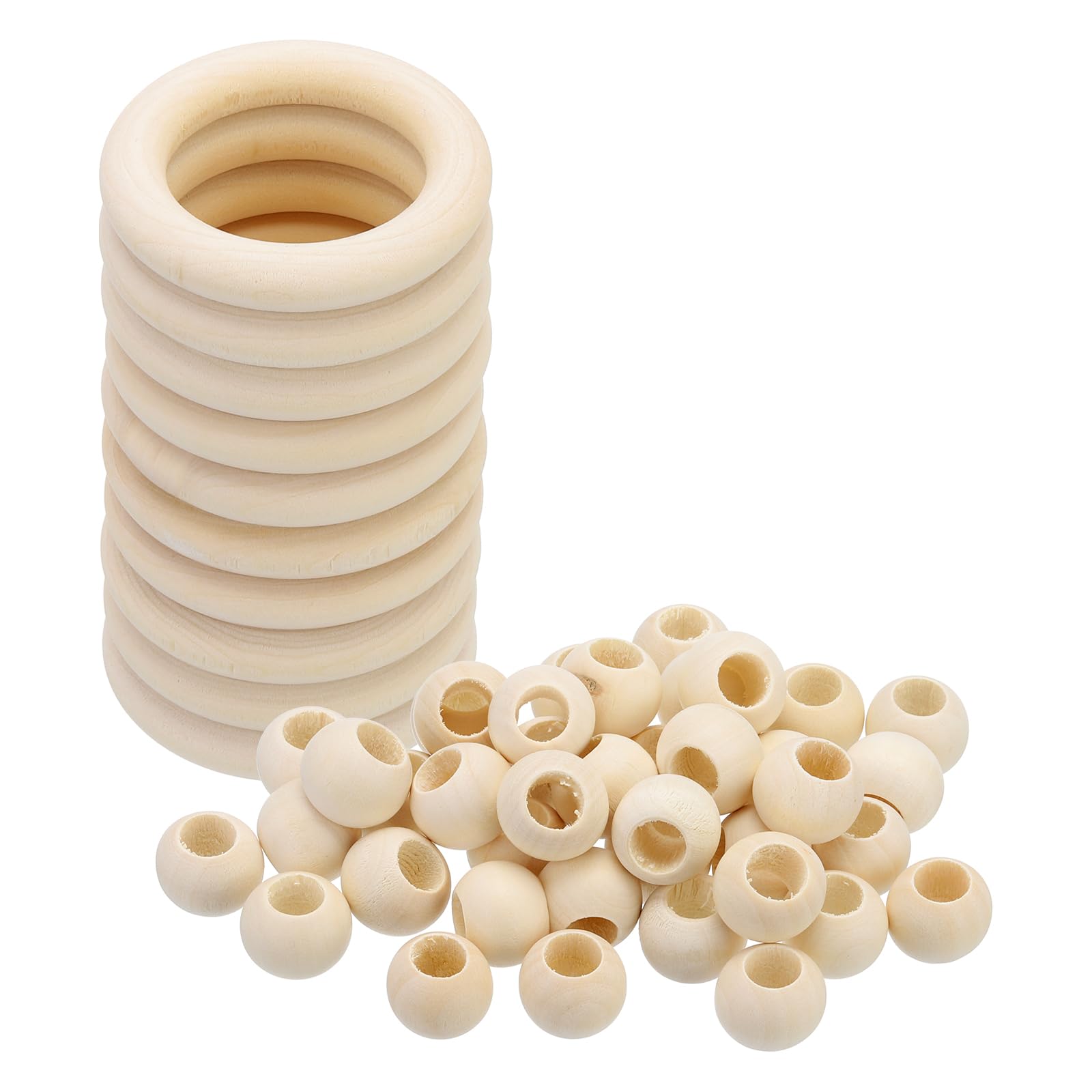 PATIKIL Natural Wood Rings and Unfinished Wooden Beads Set