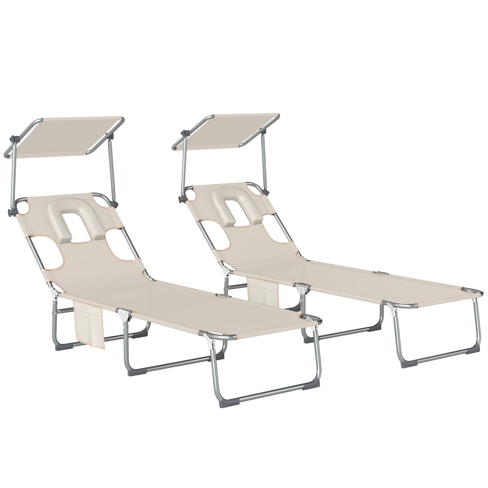 Outsunny Set de 2 Tumbonas Jardín Exterior, Tumbonas Plegables con Reposacabezas, Dosel 360°, Orificio Facial, Bolsillo Lateral, Respaldo Reclinable 5 Posiciones y Textilene 550 g/m² para Playa, Gris — view 10