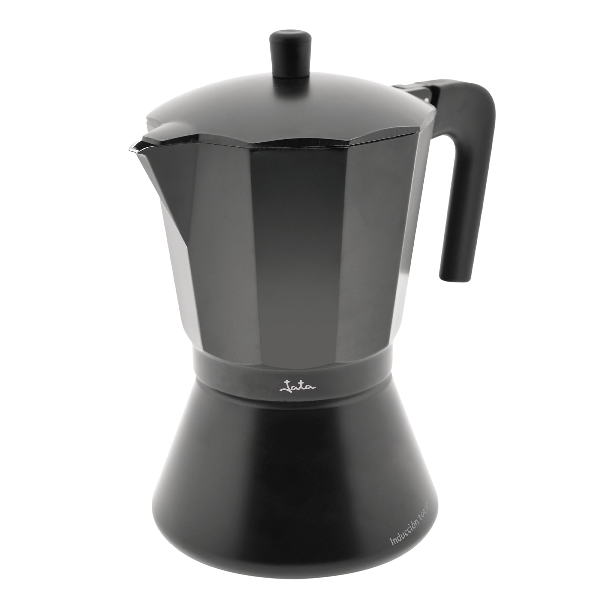 Jata CFI6 - Cafetera Italiana Inducción, Capacidad 6 Tazas, Apta para Todo Tipo de Cocinas, Cuerpo Aluminio, Negro