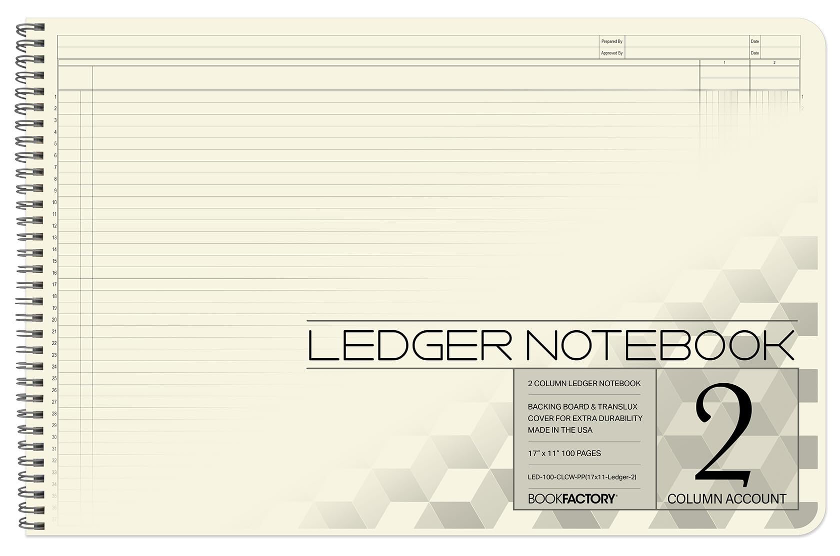 BookFactory Accounting Ledger Notebook/Large 2 Column Accounting Ledger Columnar (Two Columns) Log Book - 17'' x 11'', 100 Pages, Wire-O Landscape
