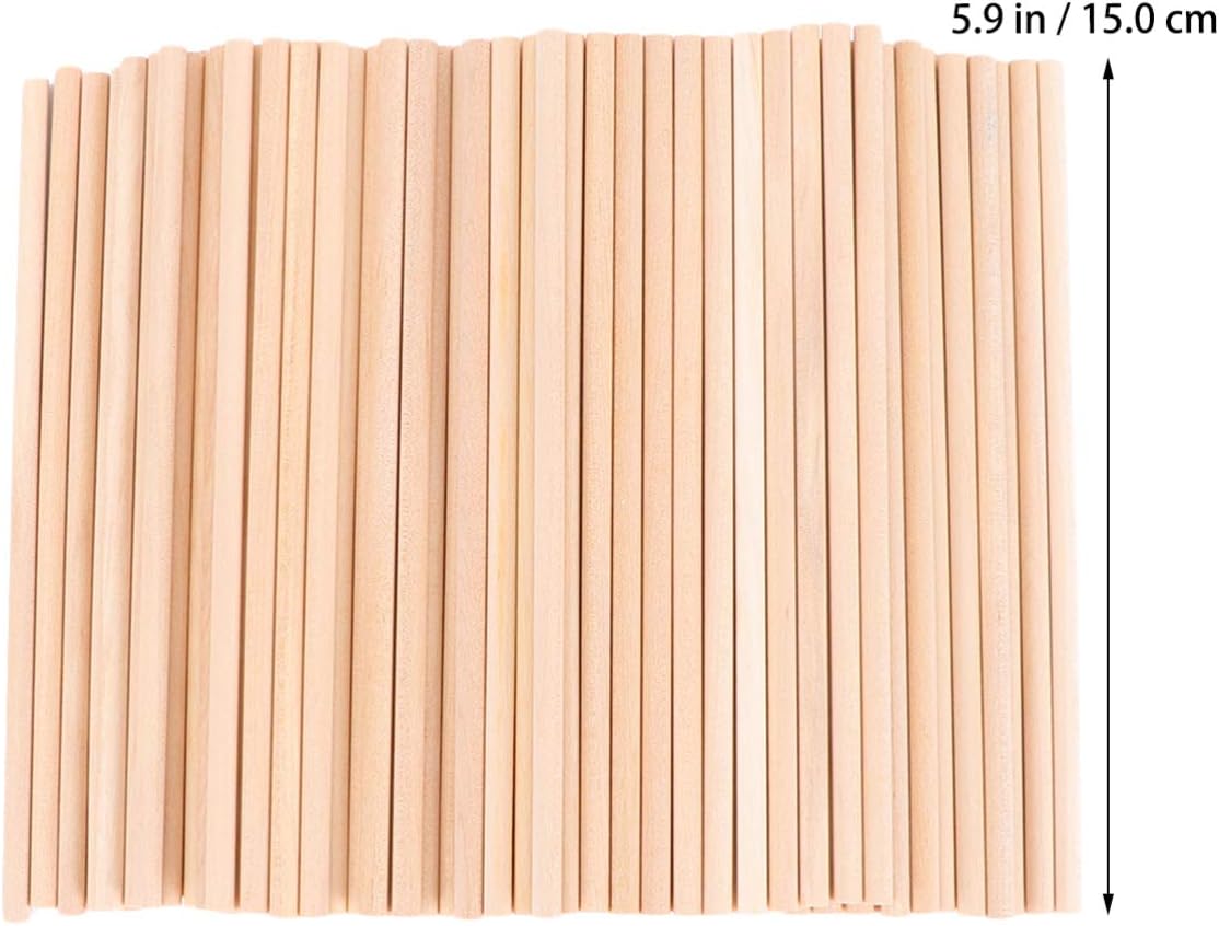 TOYANDONA Round Wood Dowel Rods 100Pcs 6 Inch X 0.2 Inch Smooth Wooden Sticks for DIY Craft Projects Model Building and Woodworking Materials