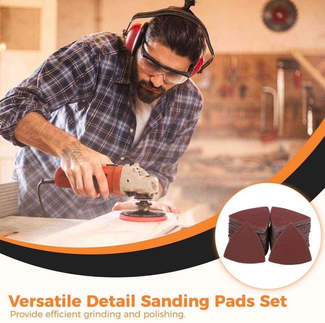 Triangular Sanding Discs Kit, 133 Pcs Detail Sanding Pads, Mouse Sandpaper With 125 Triangular Sanding Paper, Sander Paper For Oscillating Tool Wood Plaster, 2 Multitool Sanding Pads, 6 Buffing Pads