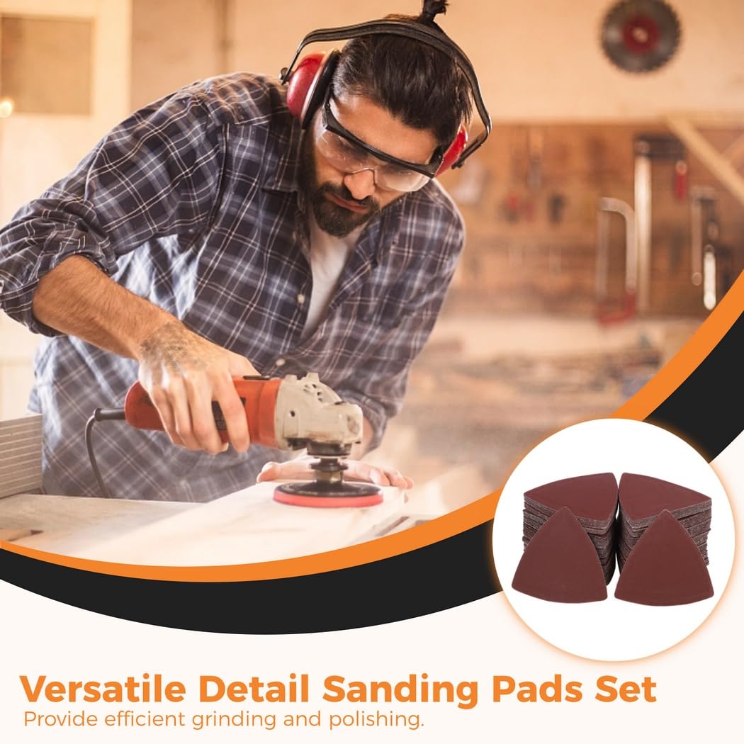 Mouse Sandpaper with 125 Triangular Sanding Paper, 133 Pcs Detail Sanding Pads, 2 Multitool Sanding Pads, Sander Paper for Oscillating Tool Wood Plaster, 6 Buffing Pads, Triangular Sanding Discs Kit