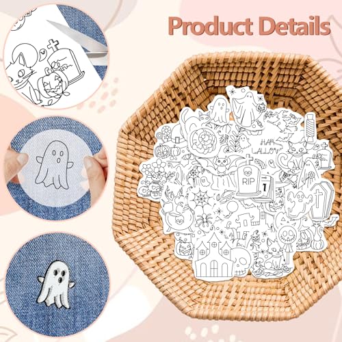 Image of Peacoblue Water Soluble Embroidery Patterns for Beginners Halloween Trees and Castle 4 Sheets with 33pcs Patterns, Wash Away Embroidery Pattern Stabilizer for Hand Sewing Lover Women Adults