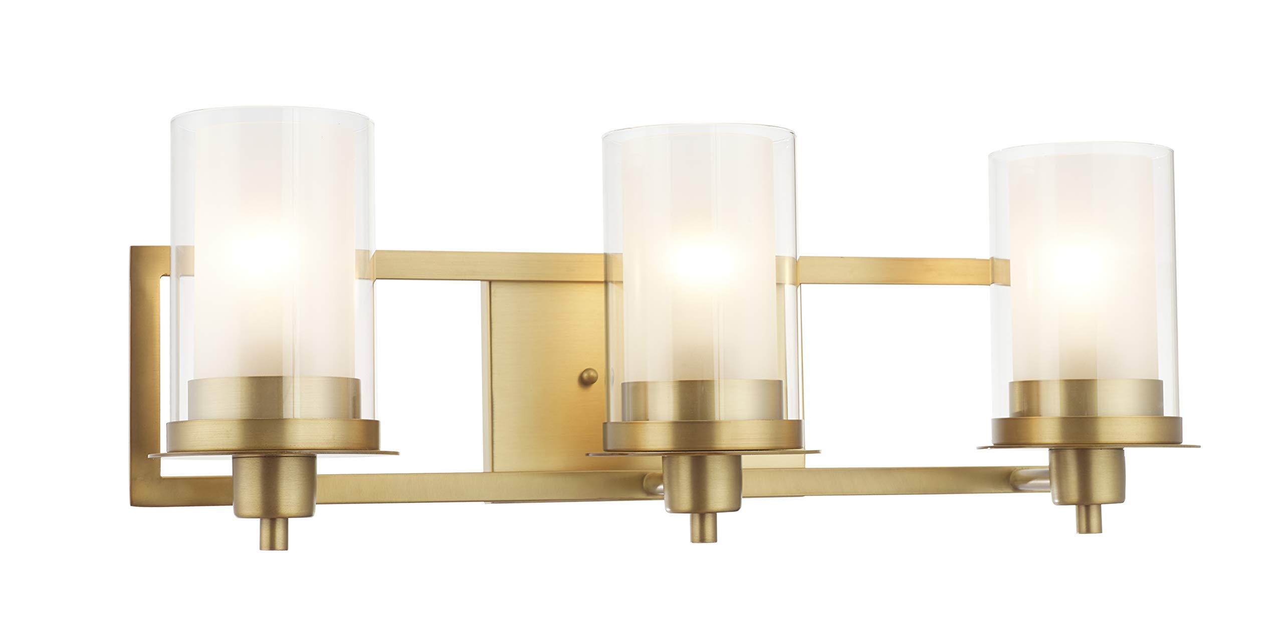 Designers ImpressionsJuno Brushed Brass 3 Light Wall Sconce/Bathroom Fixture with Clear and Frosted Glass: 73487