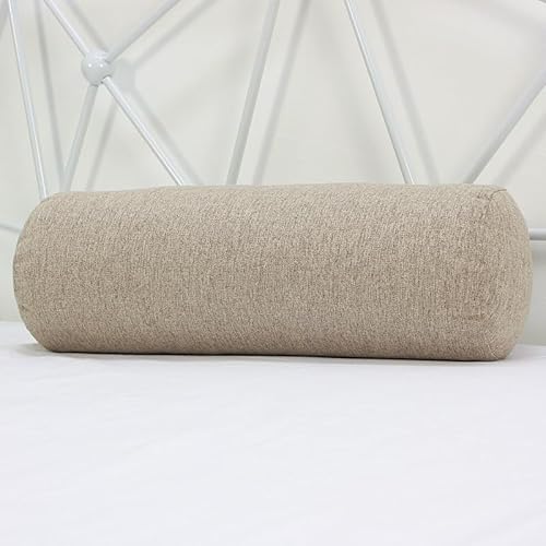 仰向き寝 円柱 クッション ストレートネック枕 硬い ボルスター ネックフィットピロー 肩.首 支える 円筒型 抱き枕 棒枕 硬さ選ぶ可能 高さ調節足用まくら 洗えるカバー付き (15x15x60cm,イエローブラウン)