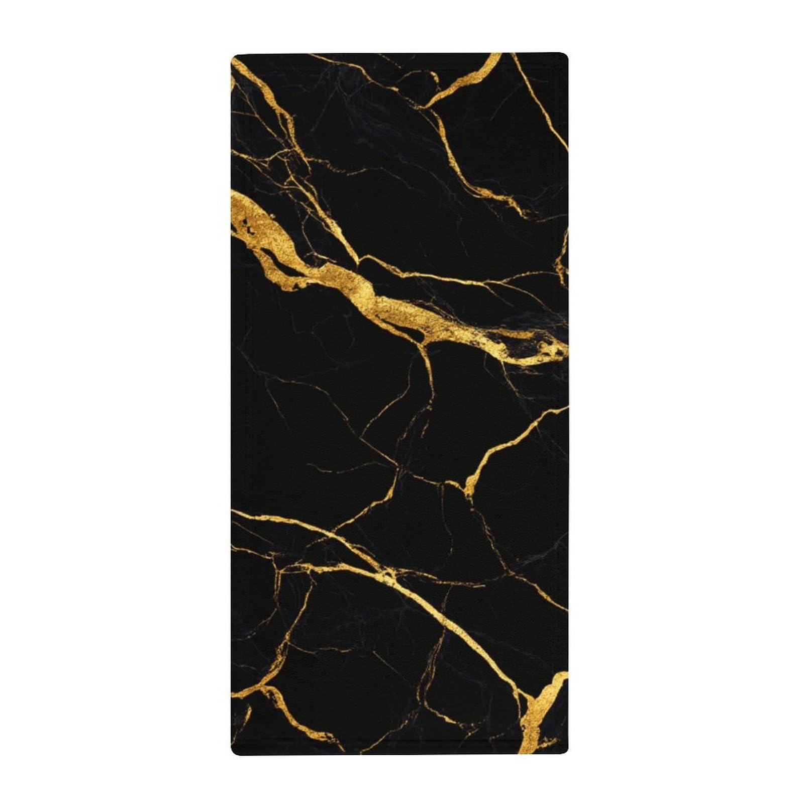 Anceky Luxury Guest Face Towels, Chic Black and Gold Marble Texture Soft Absorbent Hand Towels for Hotels, Bathrooms & Spa Decoration