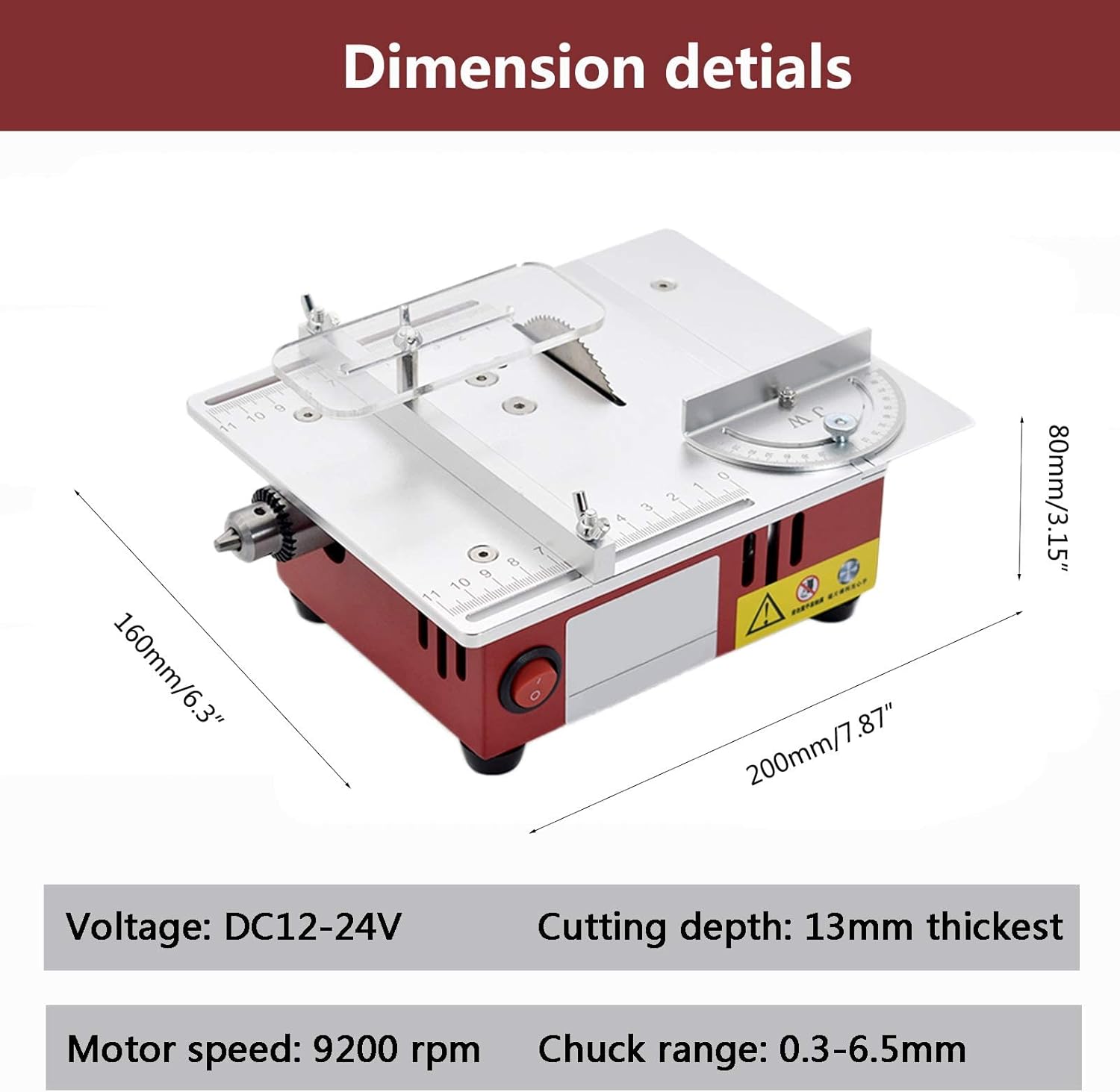 Liftable Table Saw, Mini Electric Table Saw, Variable Speed 3000-9200 Rpm, Clamping Range 0.3-6.5mm/0.01-0.26" Handmade Tools for DIY Hobby Model Crafts