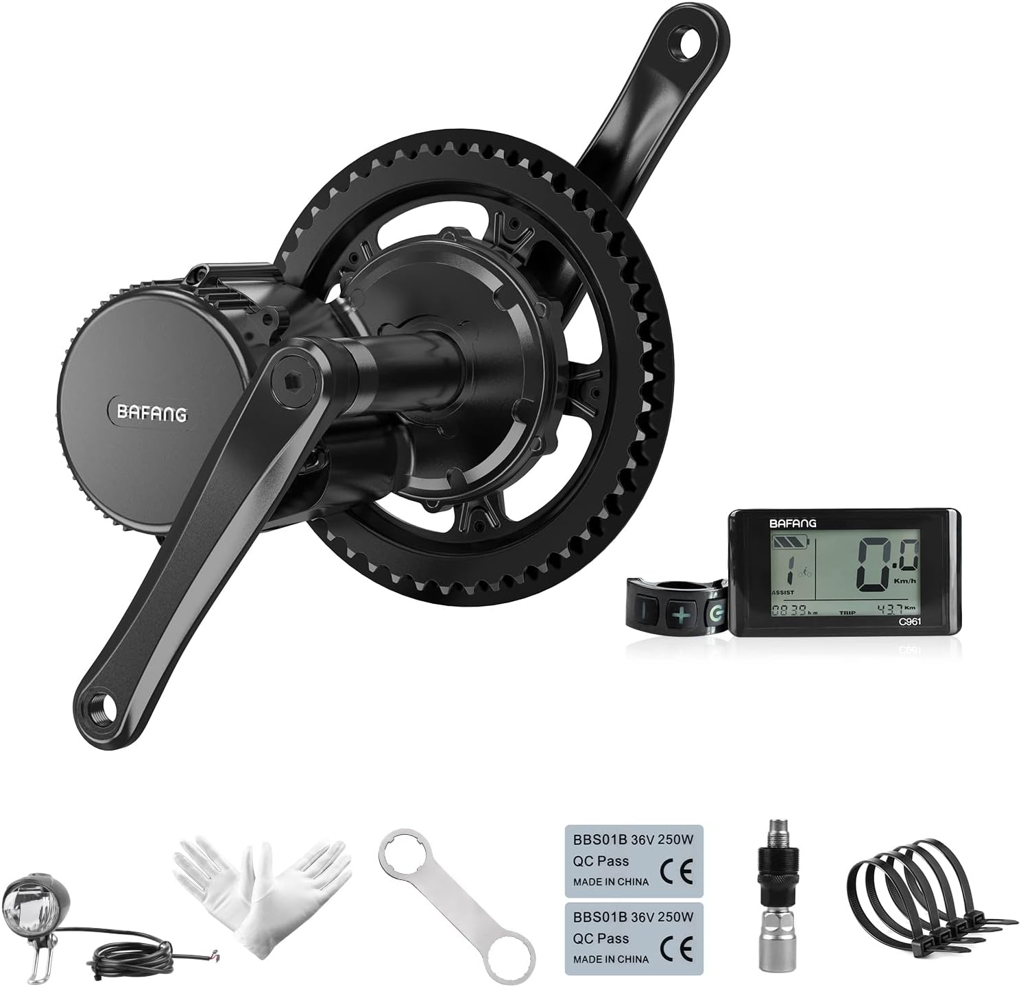 Bafang BBS01B 36V 250W Mid Drive Motor Kit Electric Bike Conversion Kit for Mountain Bike Road Bike, Optional Downtube Battery, Max Downtube Battery, Rear Rack Battery