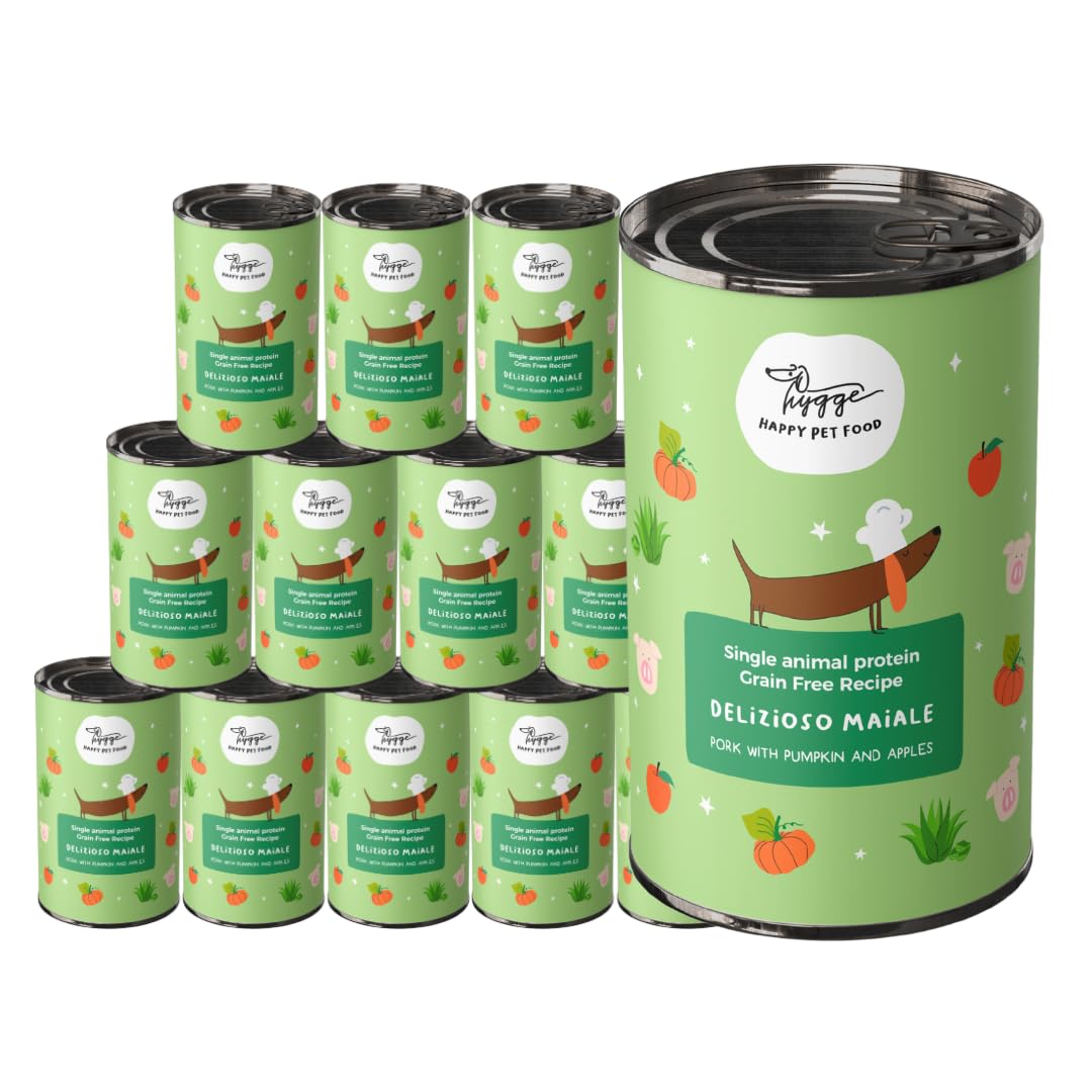 Hygge Dog Cibo Umido per Cani Monoproteico al Maiale | Con Patate e Finocchietto | Cibo Per Cane Adulto | Senza Cereali, Ideale per Dogs Sensibili | Prodotto in Italia | 12 x 400g