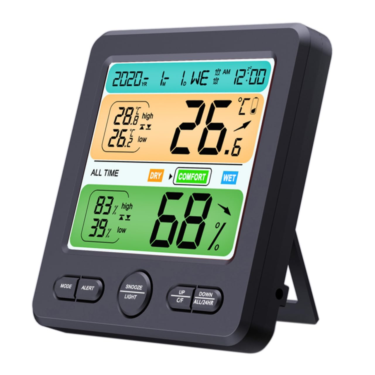 DECOMELODY 1Pc High Precision Wall Mount Hygrothermograph Clock Digital Temperature Humidity Monitor Versatile Display for Home Use Battery for