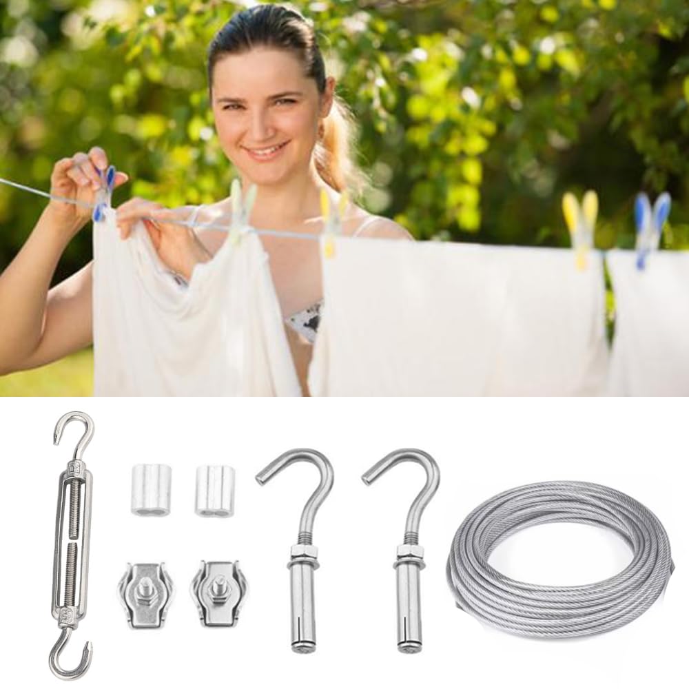 Wäscheleine, Edelstahl-Wäscheleine, Drahtseil, für den Außenbereich, zum Aufhängen und Trocknen mit Spannsystem, vielseitig einsetzbar für Außen/Innen/Zuhause/Trocknen (90 m)