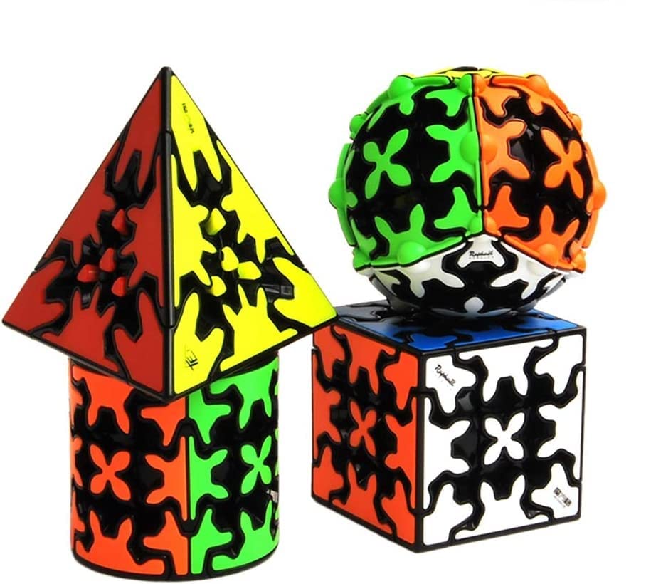 Image of D ETERNALSpeed Cube Set, Gear Cube Set of 3x3 Gear Cube Gear Cylinder Cube 3x3 Pyramid and 3x3 Gear Ball, 3D Gear Cube Puzzles Toys, Brain Teasers (4 Pack)