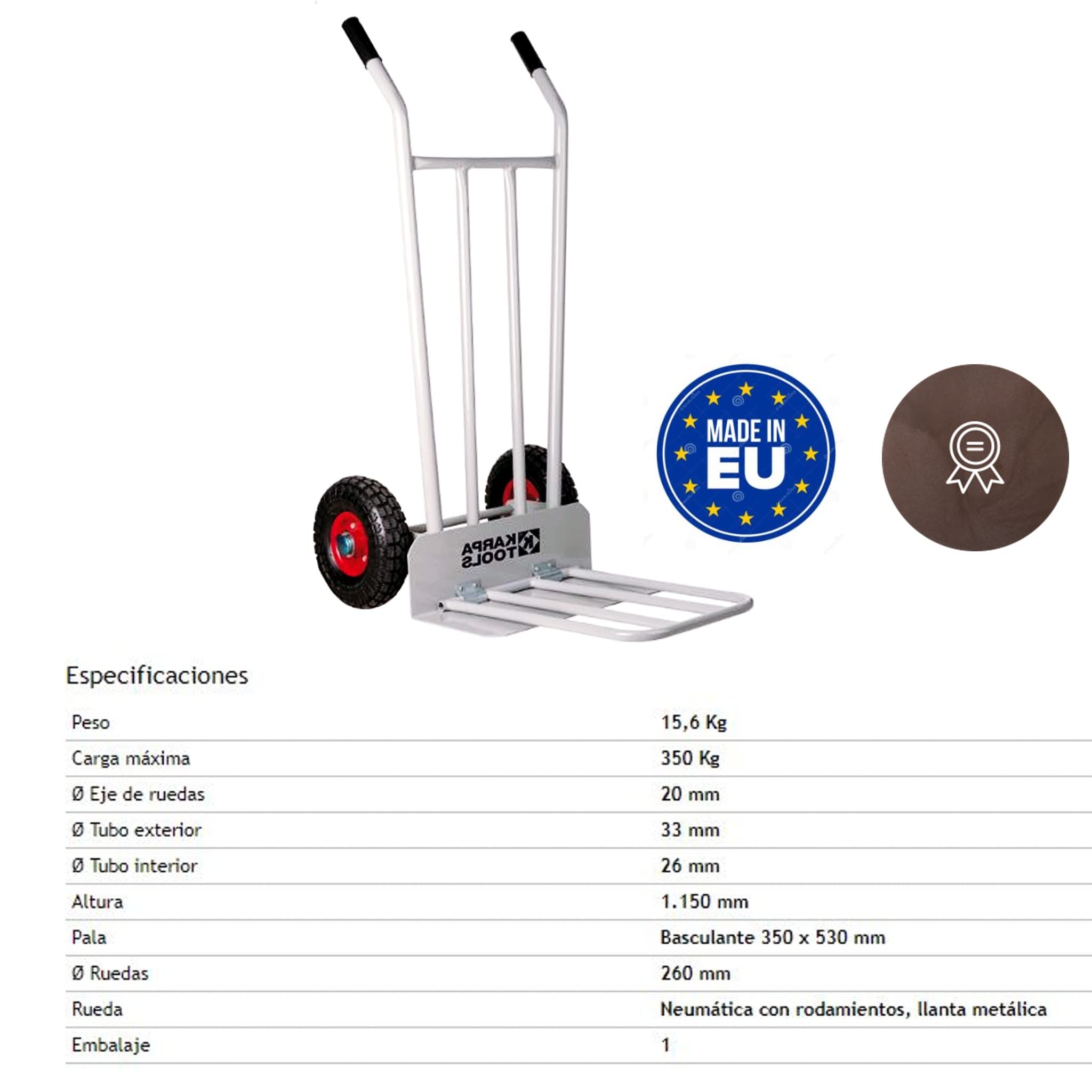Bricoloco Carretilla de Mano Industrial Gorilla con Pala abatible Gran Capacidad hasta 350 kgs.-Carretillas de Carga para Transporte, mudanza, almacén y Obra.
