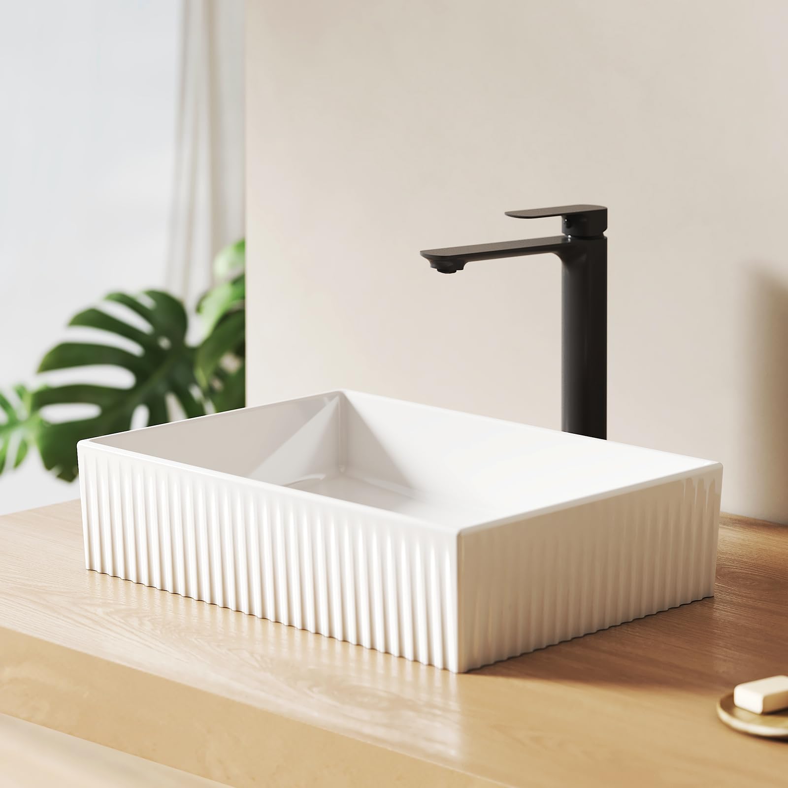 EMKE Lavabo à Poser rectangulaire 45,0 × 32,0 × 11,0 cm – Lavabo en céramique pour WC d'invités et Salle de Bain sans Trou de Robinet, Blanc (Angle Droit)