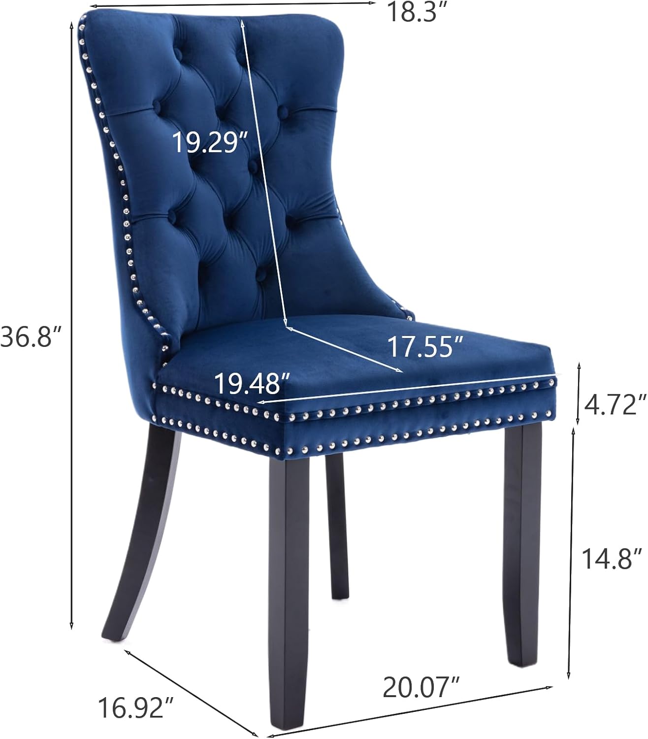 Velvet Dining Chair Set of 6, Upholstered Tufted Dining Room Chair with Nailhead Trim and Solid Wood Leg for Kitchen, Blue
