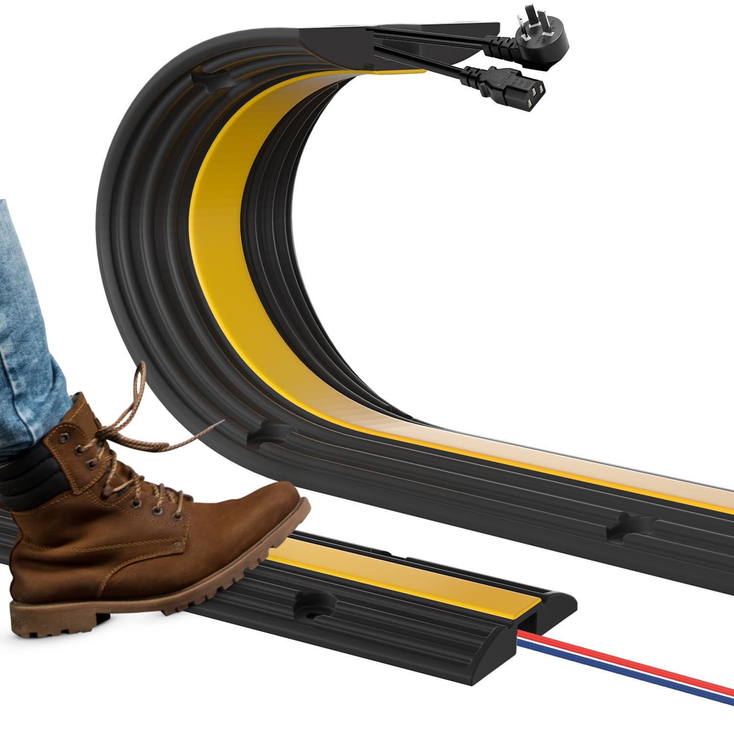 Canalina per cavi da pavimento, 100 cm, set da 8 con coperchio a ribalta – protezione per cavi di alimentazione e cavo di ricarica, antiscivolo e resistente, ideale per garage, ufficio e casa
