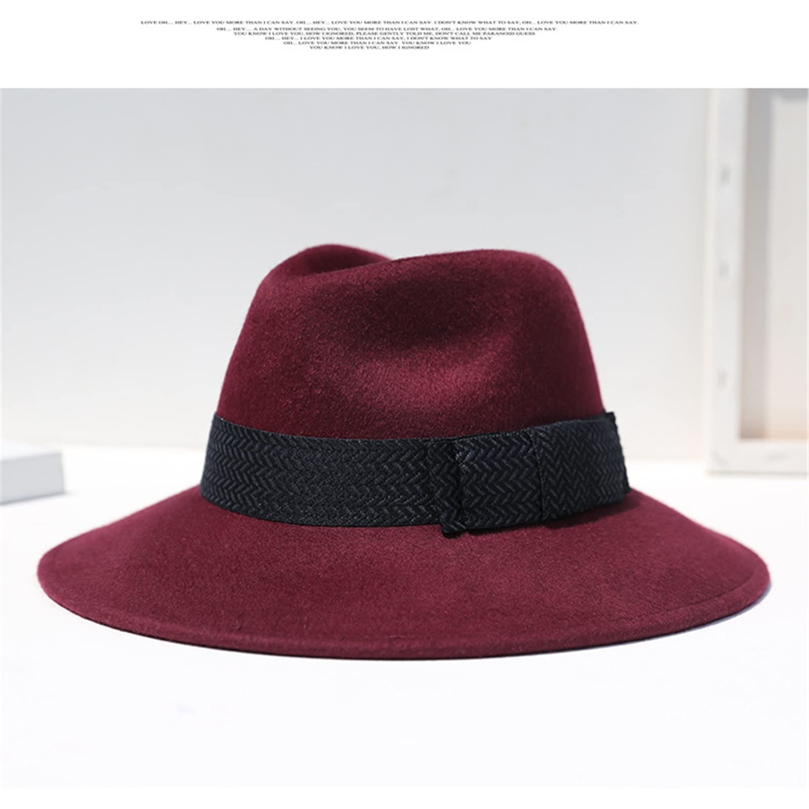 ZYC Cappelli Fedora in Lana per Le Donne Cappello in Lana 100% Top Piatto Brim Jazz Hat Feltro Largo Cappello da Corn Cuoio Cintura Cinghia Superiore Cappello Autunno Inverno,Rosso