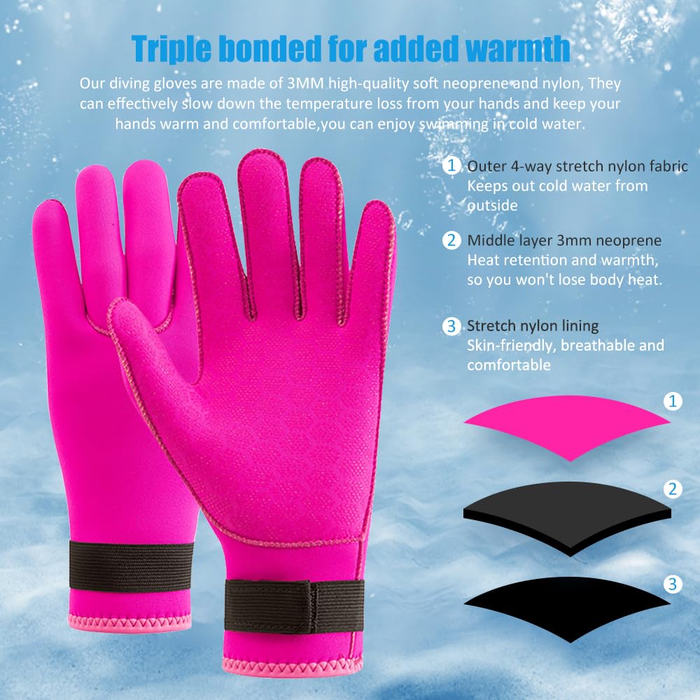 HINATAA 3mm Neoprene Diving Gloves, Anti-Slip Warm Neoprene Swimming Gloves - Image 2