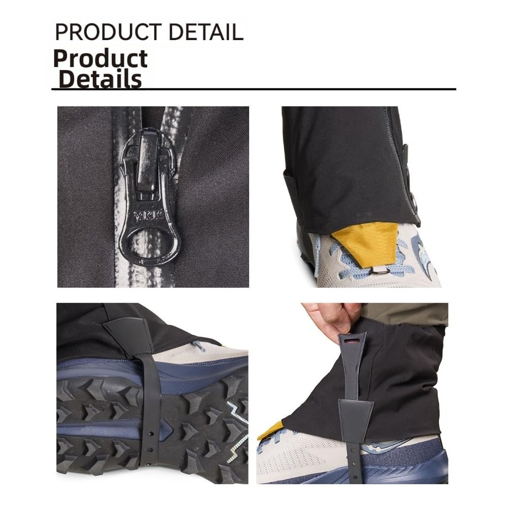 Guêtres coupe-vent avec fermeture éclair latérale inclinée, guêtres de randonnée double couche anti-déchirure pour trail course et marche en montagne, S/M noir