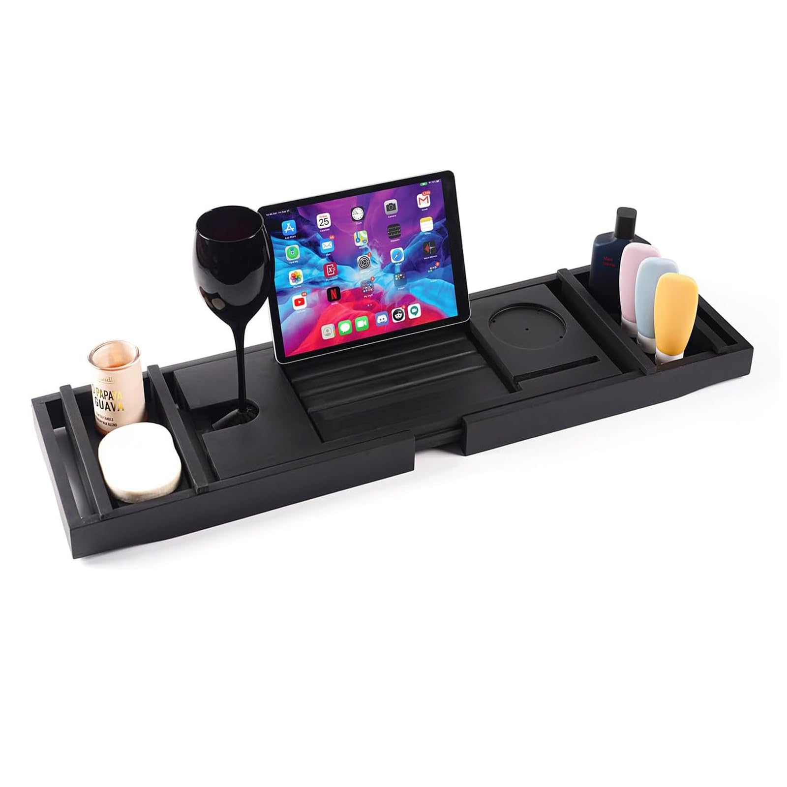 Bambus Badewannenbrett - Verstellbarer Tablett 75-110cm Mit IPad-Halter