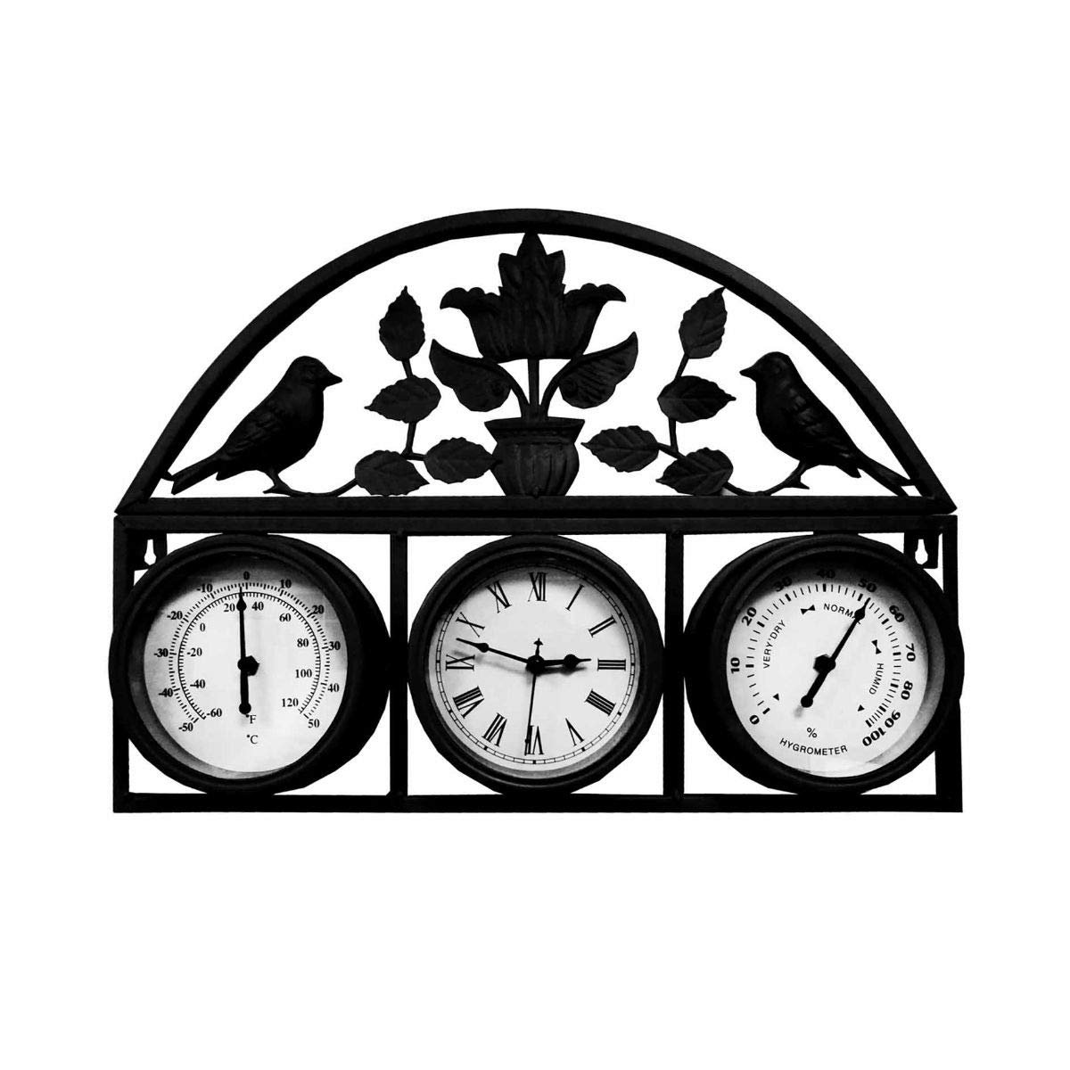 Charles Bentley Shabby Chic Dark Grey Wall Clock - Thermometer - Hygrometer