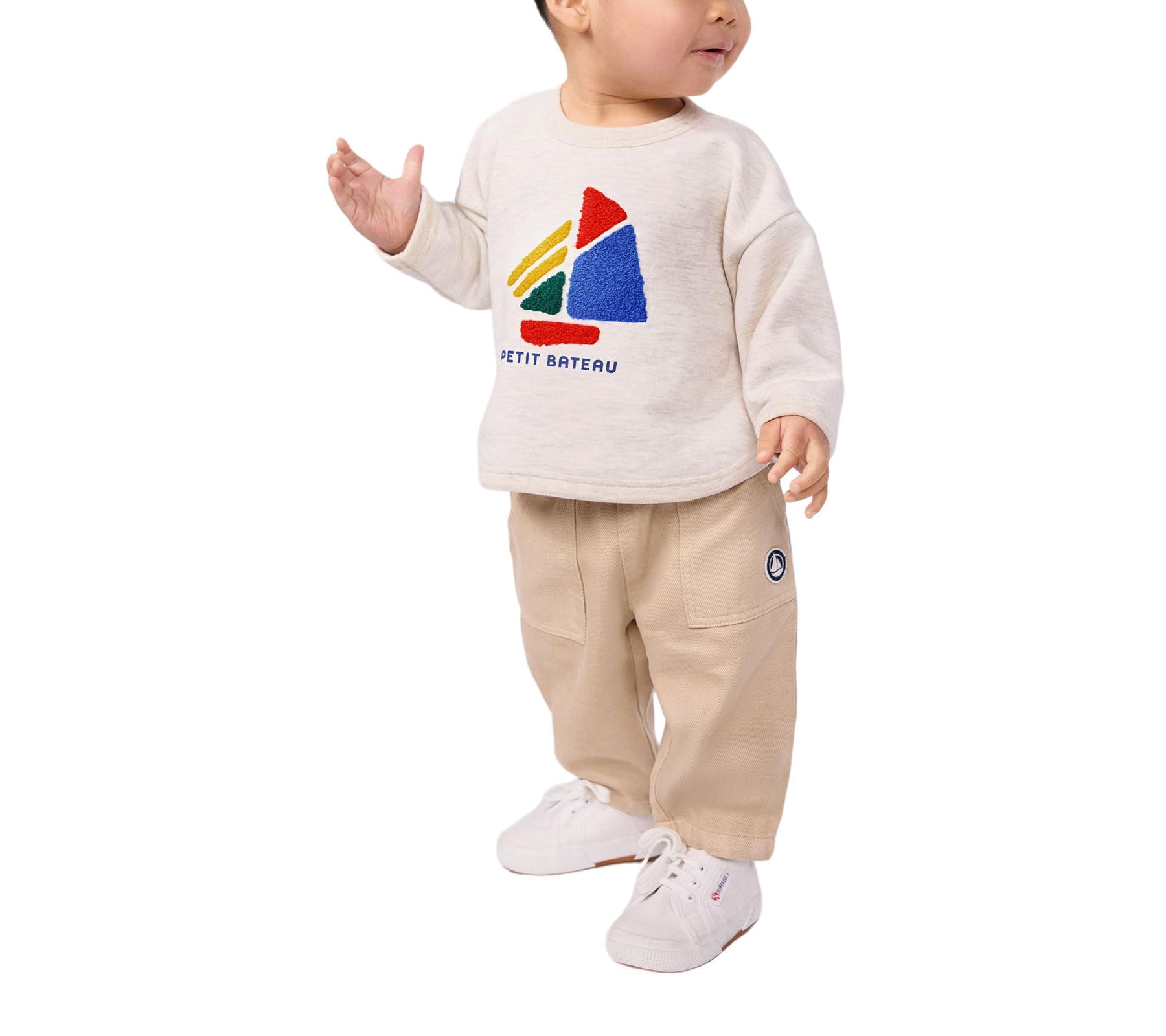 Petit Bateau Baby-Hose aus Baumwolle, einfarbig mit Badge im Cargo-Stil