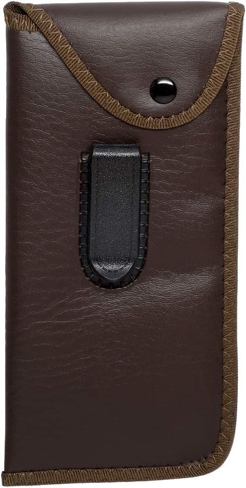 Image of Calabria Slim Snap Button Flap Eyeglass Case with Pocket Clip - Faux Leather Felt Lined | Lightweight Protective Holder | Universal Size | Brown (50 Pack)