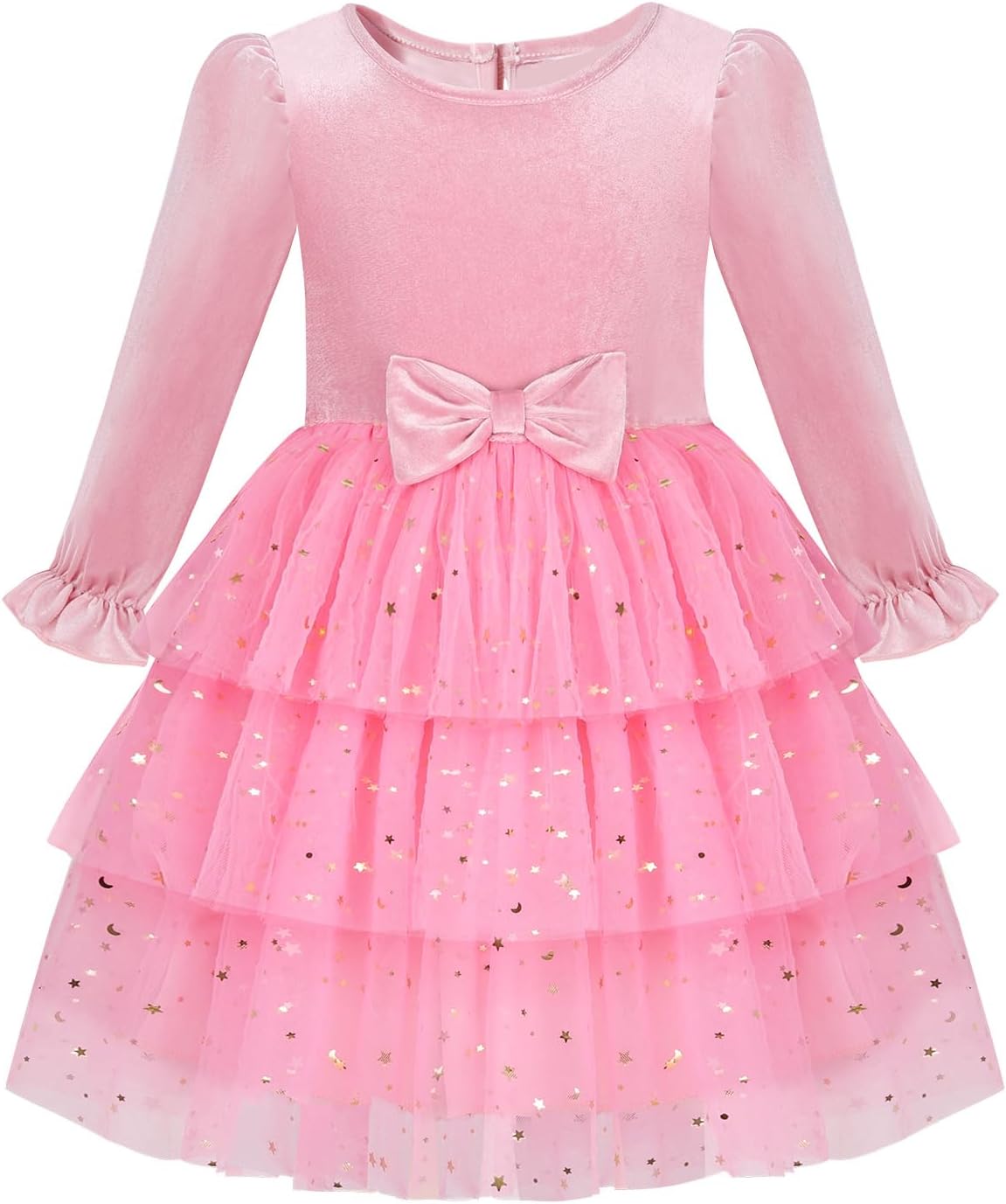 2-7Y Toddler Girls Fall Winter Velvet Tulle Tutu Dresses Long Sleeve Ruffle Holiday Christmas Princess Party Dress