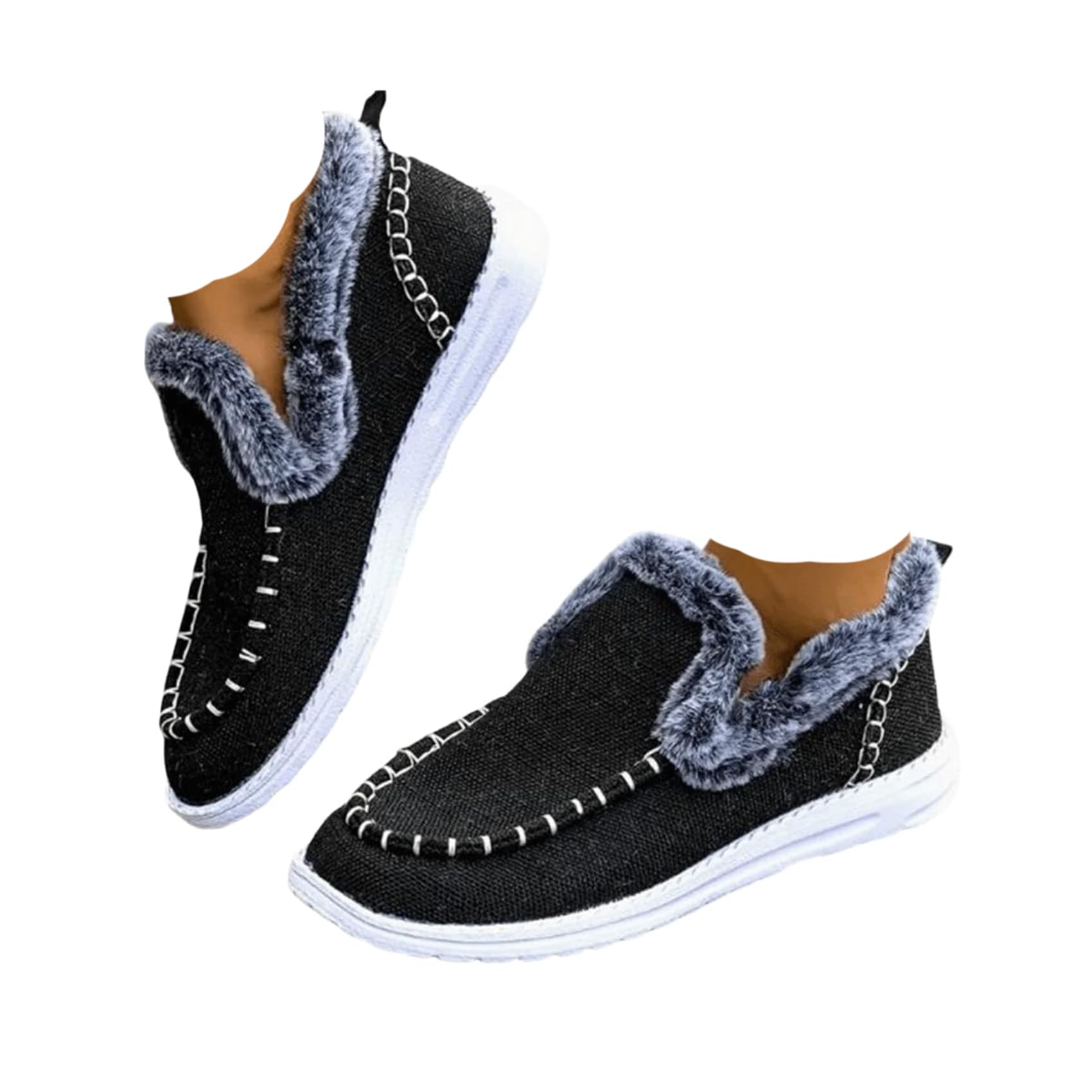 Boots for Women Winter Slip on Snow Boots Fluffy Booties with Faux Lining Warm Winter Shoes Casual Plush