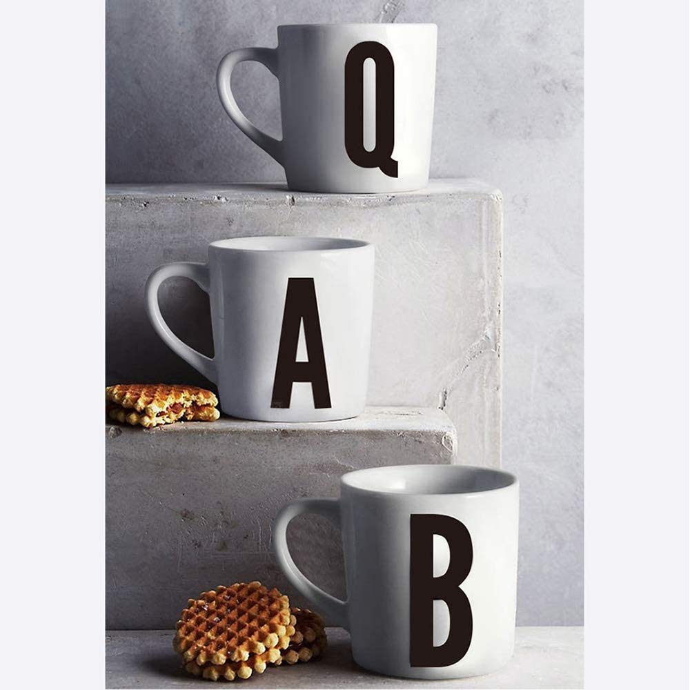 ZHOUXIAO Keramik Brief Kaffeetasse Milchbecher, 26 Initial Monogramm Personalisierte Brief Kaffeetasse Frauen Liebhaber Freunde, Büro Porzellan Tasse für heiße kalte Getränke (N)