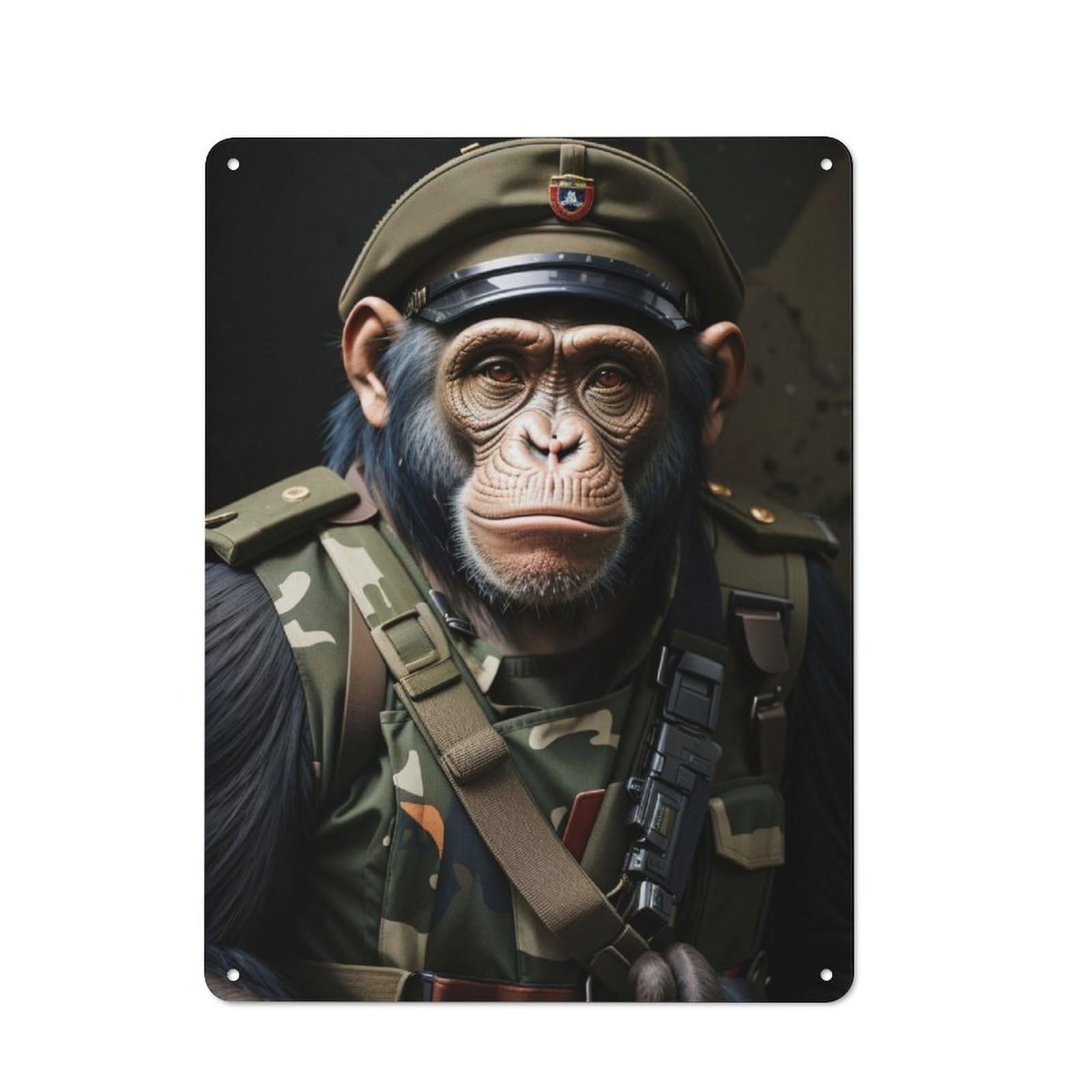 Junmoney Chimpanzee Soldier Retro Tin Sign 40X30cm Featuring For Home Bar Wall, For Collectors Decorating Home Bars And Entertaining Spaces