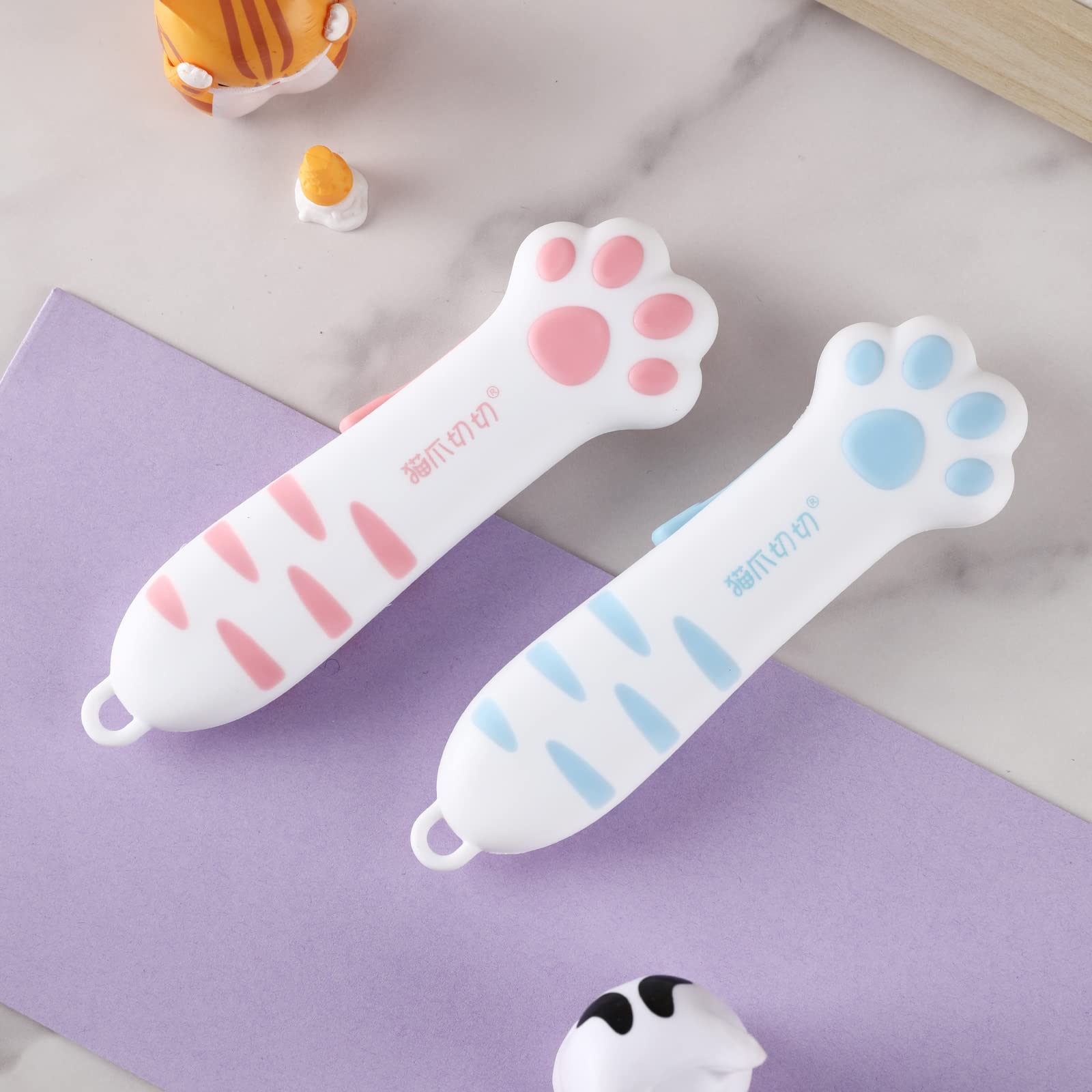 hecef Set de 3 couteaux utilitaires, cutter rétractable avec lame en acier allemand et manche en patte de chat, set de couteaux multifonctions en rosa