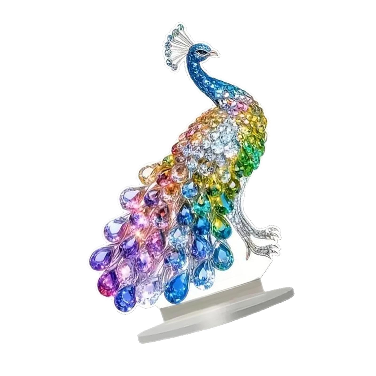TWISAXC Stylish Indoor Decoration Elegant Plaque With Stand 2D Colorful Peacock Ornament Colorful Peacock Crafts 2D Ornament Decorative Landscape