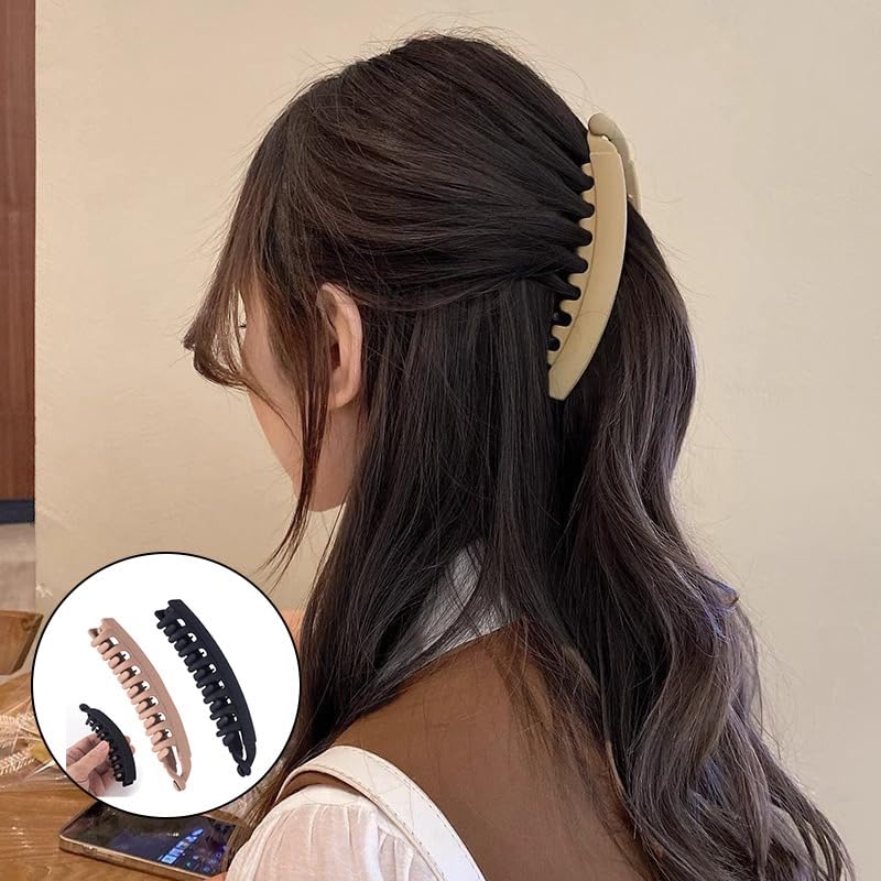 2 Pcs Banana Hair Clips, Non-Slip Large Strong Hair Claw Clip, Classic Double Combs Hairpin Accessories for Women Straight Curly Long Hai- Black & Light Brown - Image 6