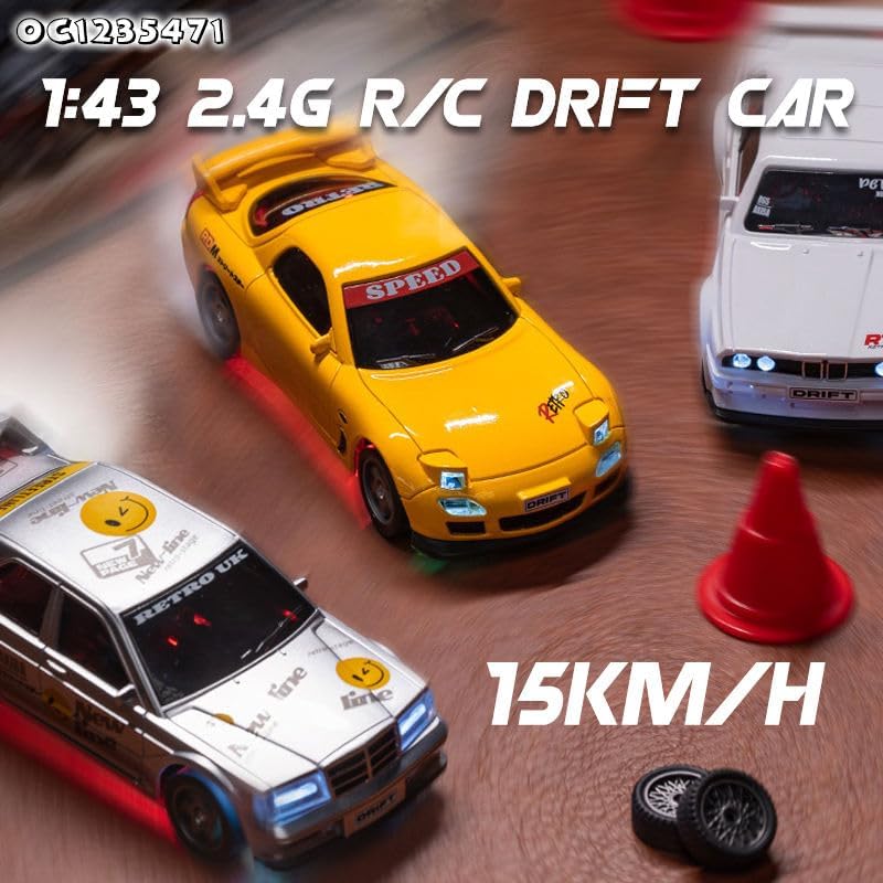 Image of Samtop Mini RC Drift Car for Adults, 1 /64 Rc Small RC Car Desktop Remote Control Cars with LED Lights, 4 * 4 Desk Drifting Crawler for Race, Hobby Gifts and Toys (AE86)