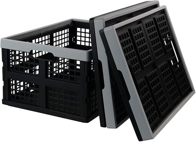 Bblie Plastic Collapsible Crates, Folding Crate Basket, 42 Liter, Set of 3