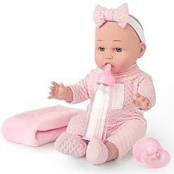Chyyeerkidd 12'' Baby Doll in Gift Box - Toddler Baby Doll Set with Pacifier, Feeding Bottle, Blanket | Great Gift for 3+ Year Girls Pink