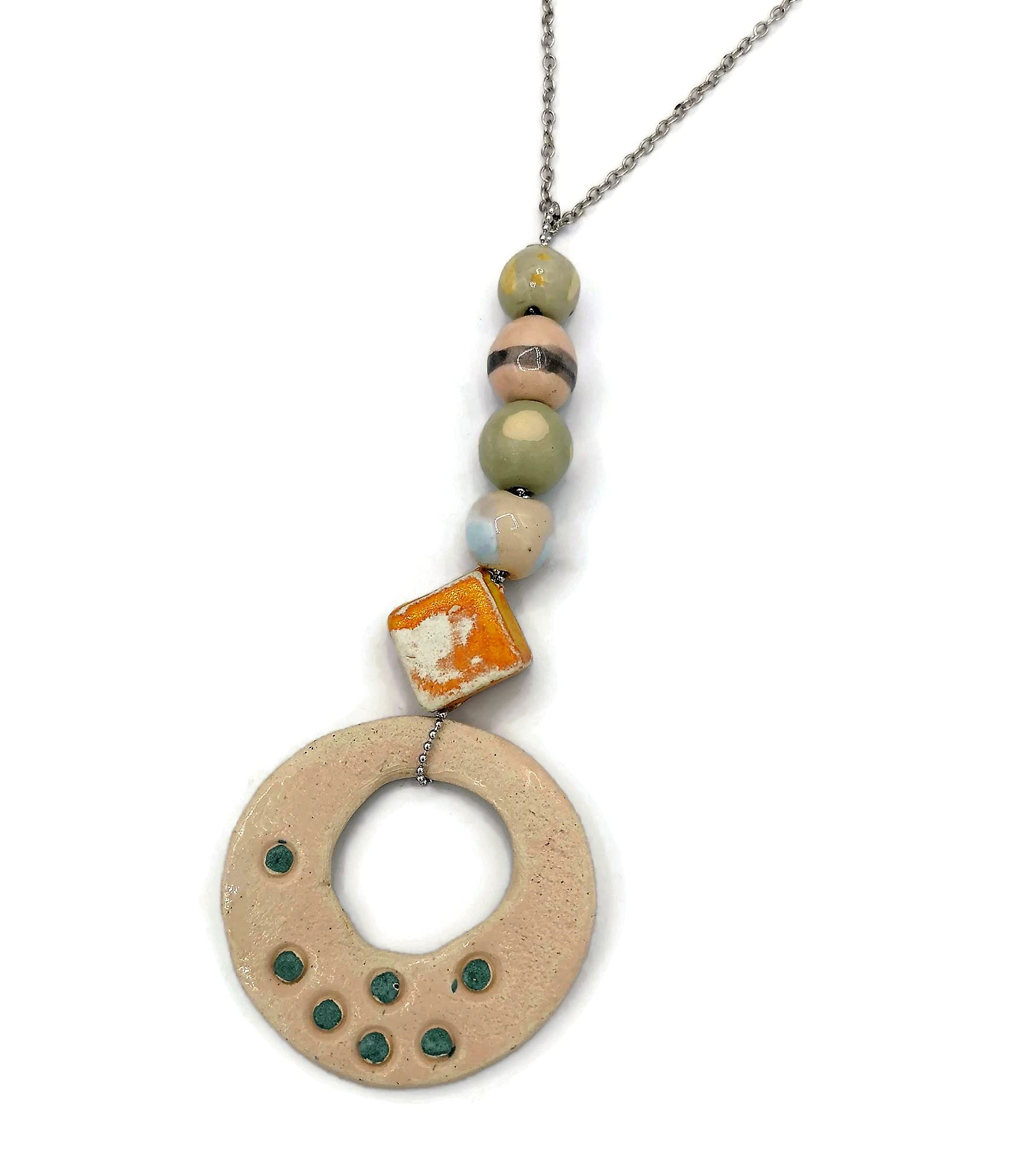 Collar con Colgante Grande para Todos Los Días Boho para Mujer, Joyería De Cerámica Gruesa De Declaración De Moda